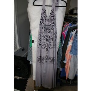 Weavers Womens Halter Maxi Dress Lavender Grey Damask Graphic Print Small TL6